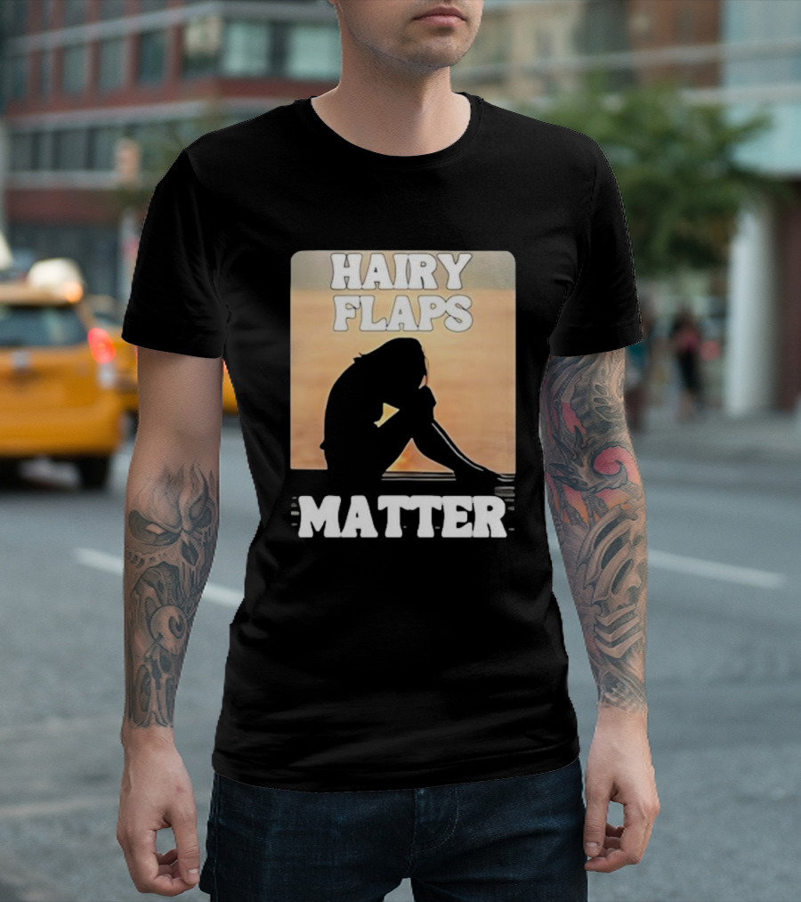 Hairy Flaps Matter Silhouette On Beach Background T-Shirt