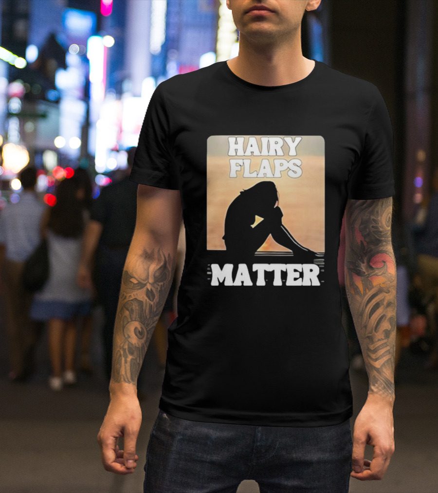 Hairy Flaps Matter Silhouette On Beach Background T-Shirt