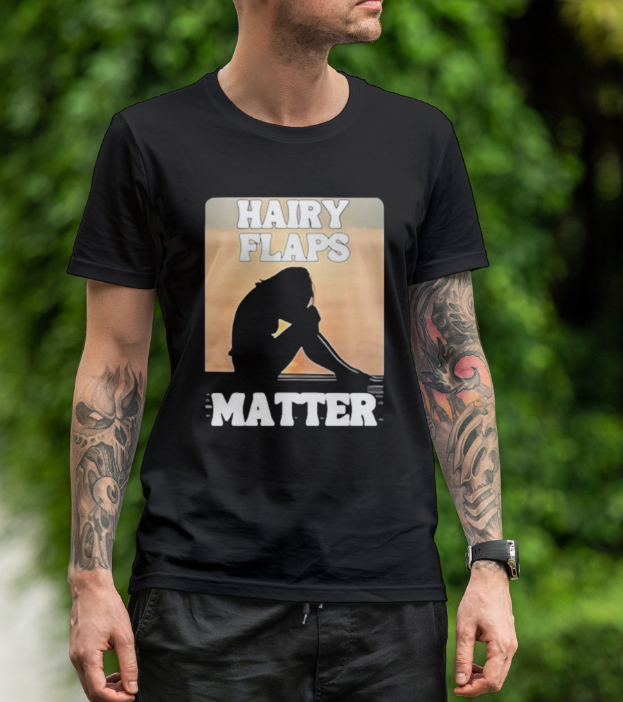 Hairy Flaps Matter Silhouette On Beach Background T-Shirt