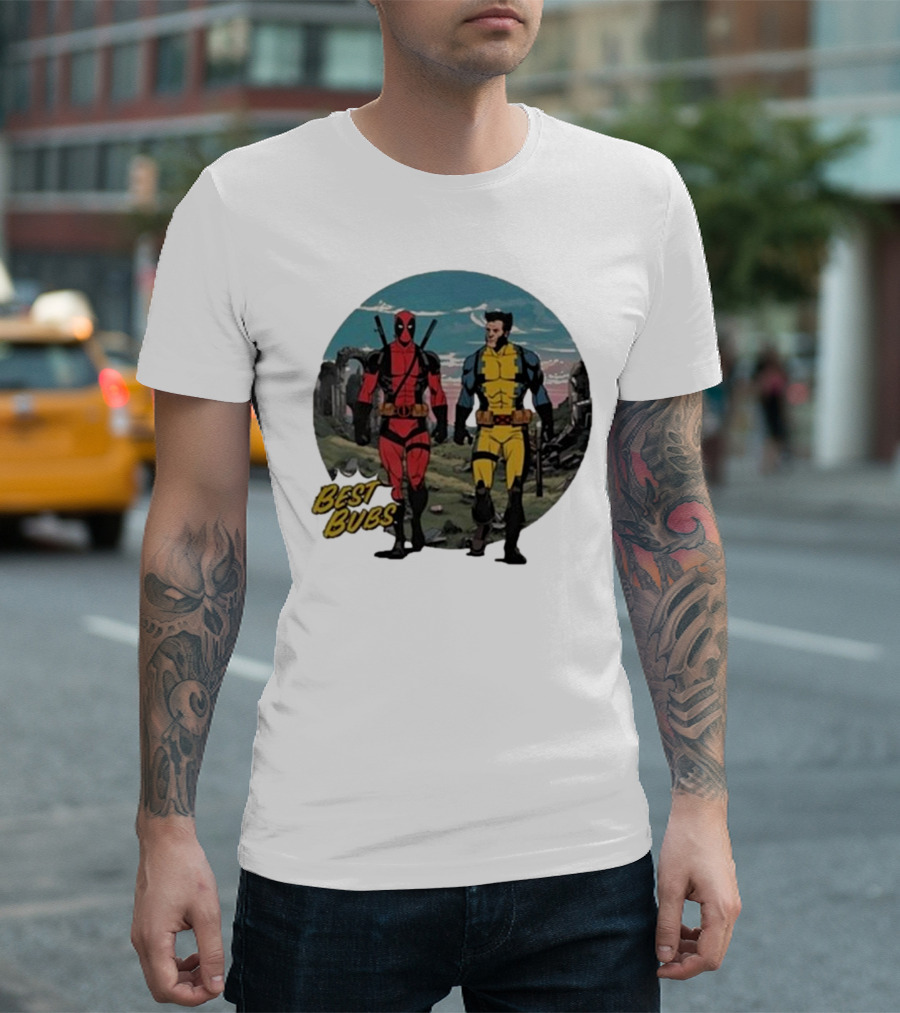 The Streamr Nerdriot Best Bubs Deadpool Wolverine Walking Scene T-Shirt
