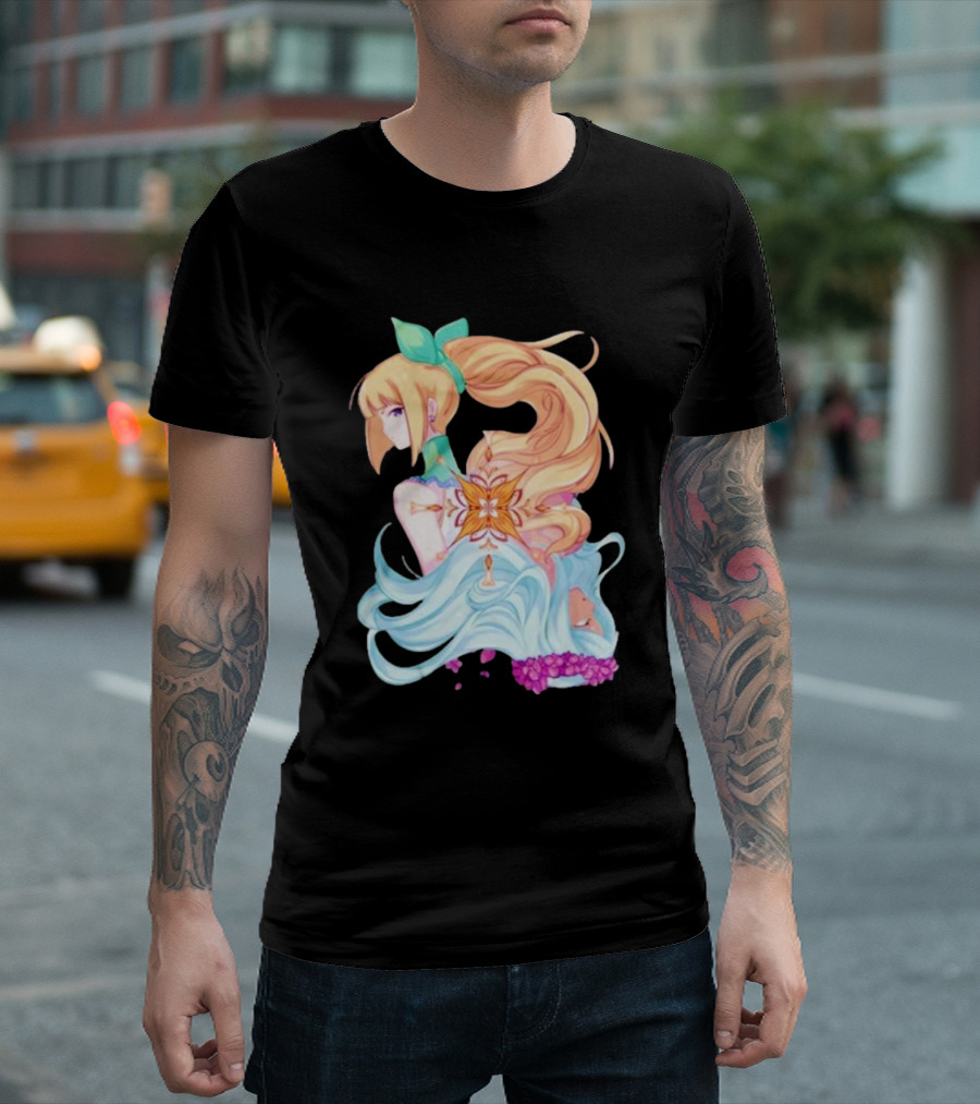 Virgo Versus The Zodiac Anime Illustration with Pastel Colors and Floral Elements T-Shirt