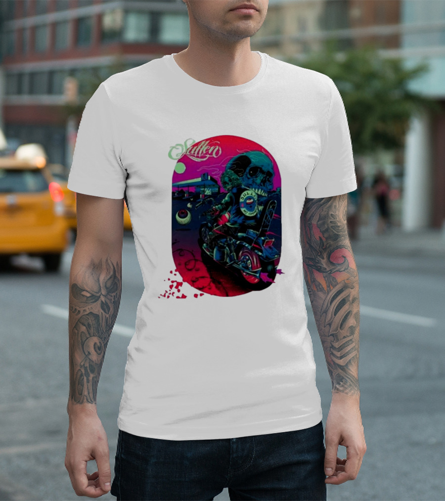 Tkslowskill Sullen Skull Rider Neon Vibes T-Shirt