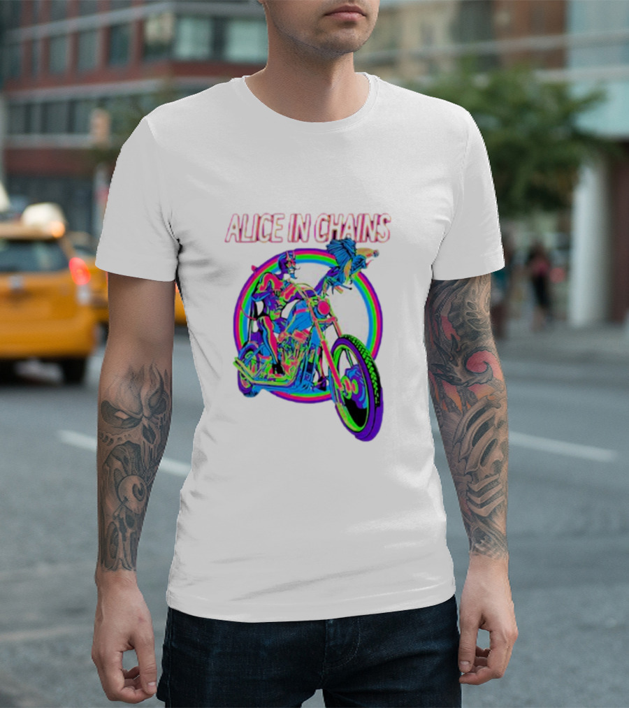 Alice In Chains Psychedelic Devil on Chopper with Bird T-Shirt
