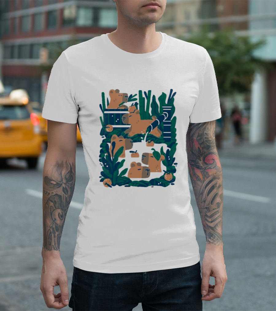 Bamboo Bath Bear Family Relaxing Amidst Greenery T-Shirt