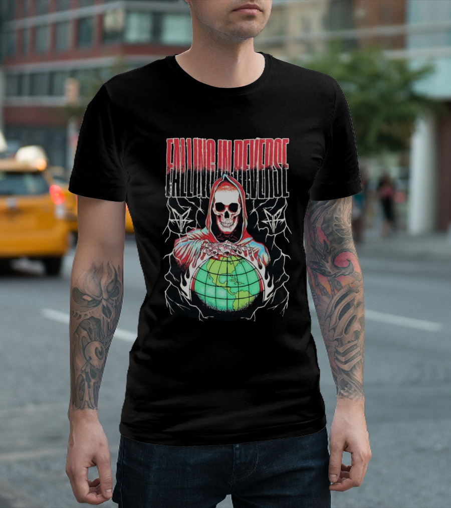 Falling In Reverse Skull Hood Globe T-Shirt