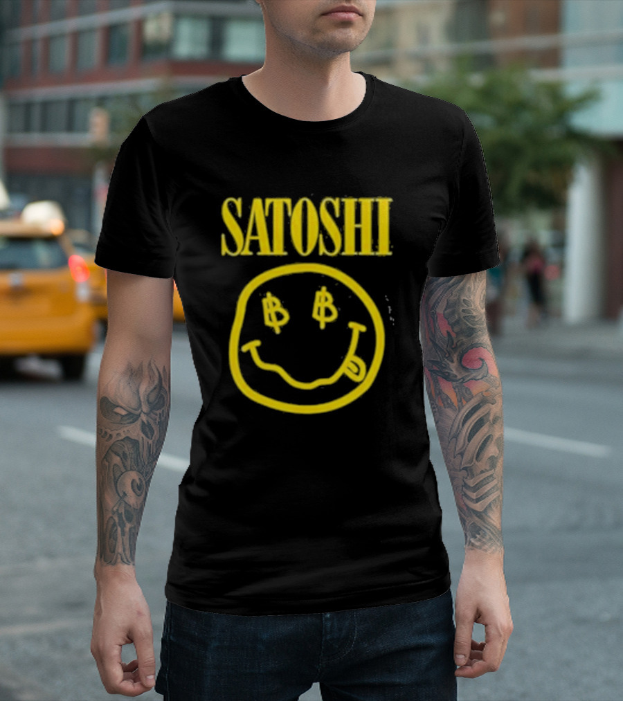 Satoshi Bitcoin Smiley Face with Dollar Signs T-Shirt