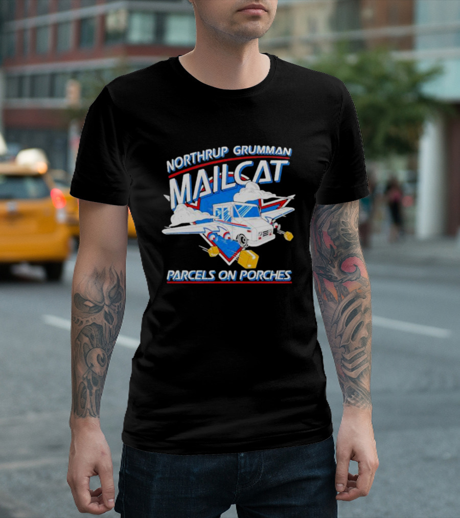 Northrup Grumman Mailcat Parcels On Porches Delivery Truck Clouds T-Shirt