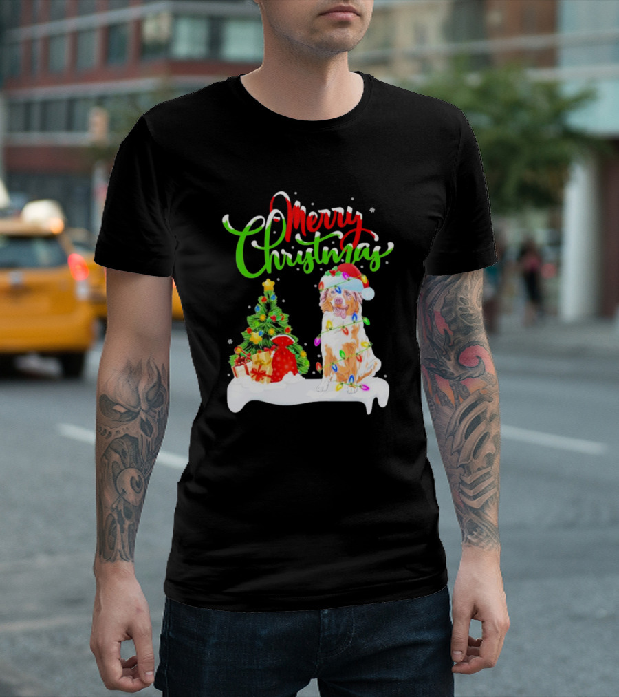 Merry Christmas Santa Australian Shepherd Dog Xmas Decorations T-Shirt