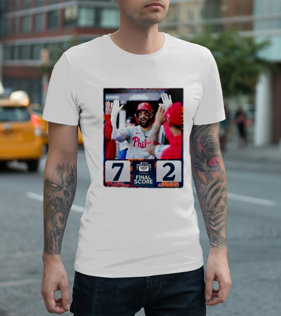 Philadelphia Phillies 7-2 Victory Over New York Mets 2024 MLB World Tour London Series Final Score T-Shirt
