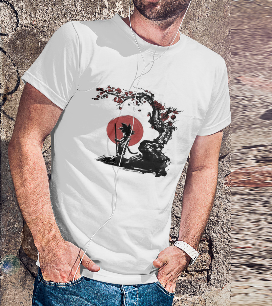 Son Goku Saiyan Solitude Beneath Cherry Blossom And Sun T-Shirt