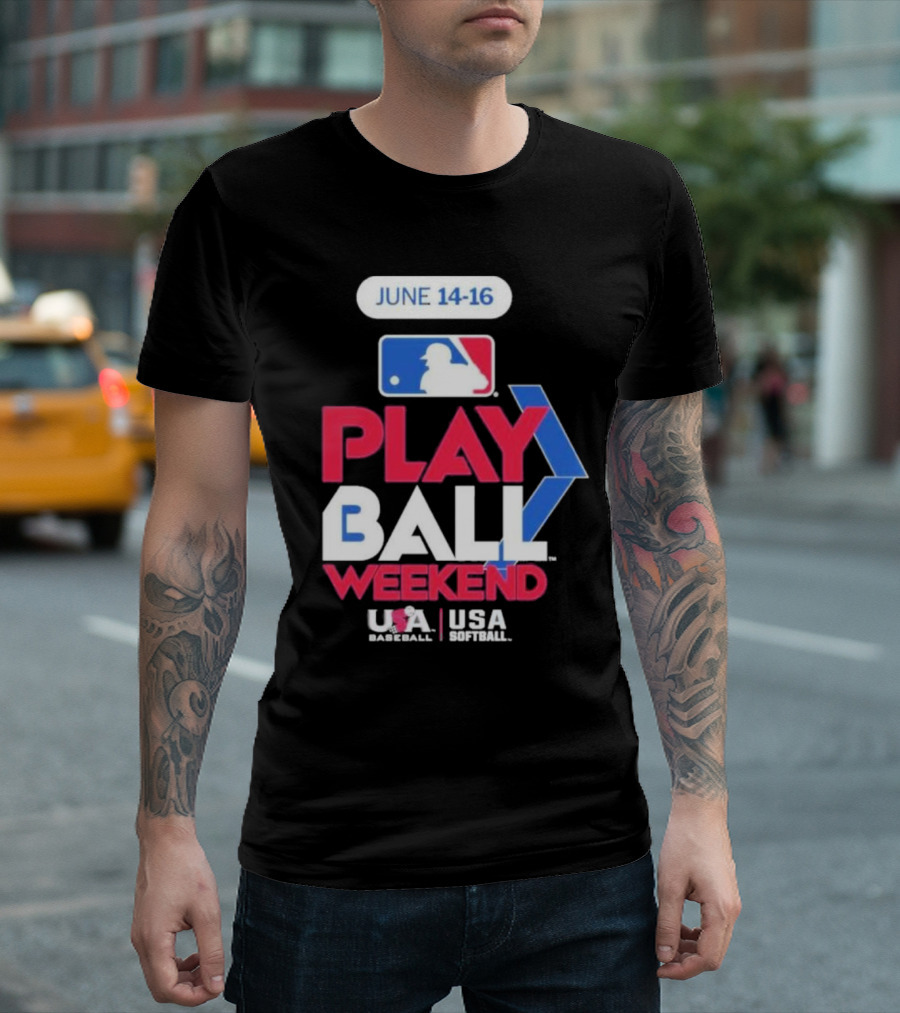 MLB Play Ball Weekend June 14-16 USA Baseball USA Softball T-Shirt