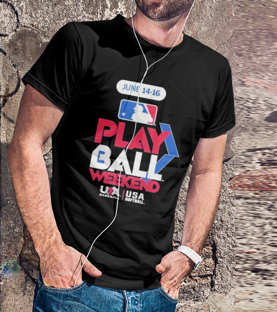 MLB Play Ball Weekend June 14-16 USA Baseball USA Softball T-Shirt