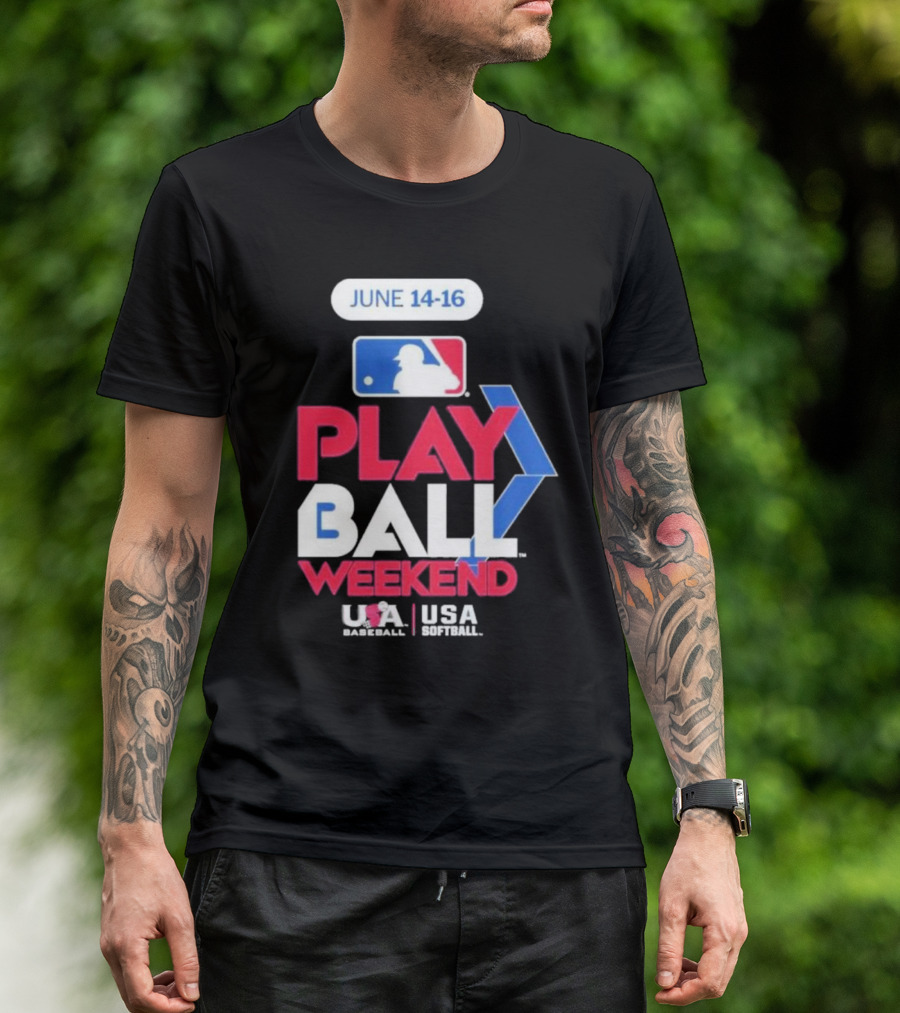 MLB Play Ball Weekend June 14-16 USA Baseball USA Softball T-Shirt