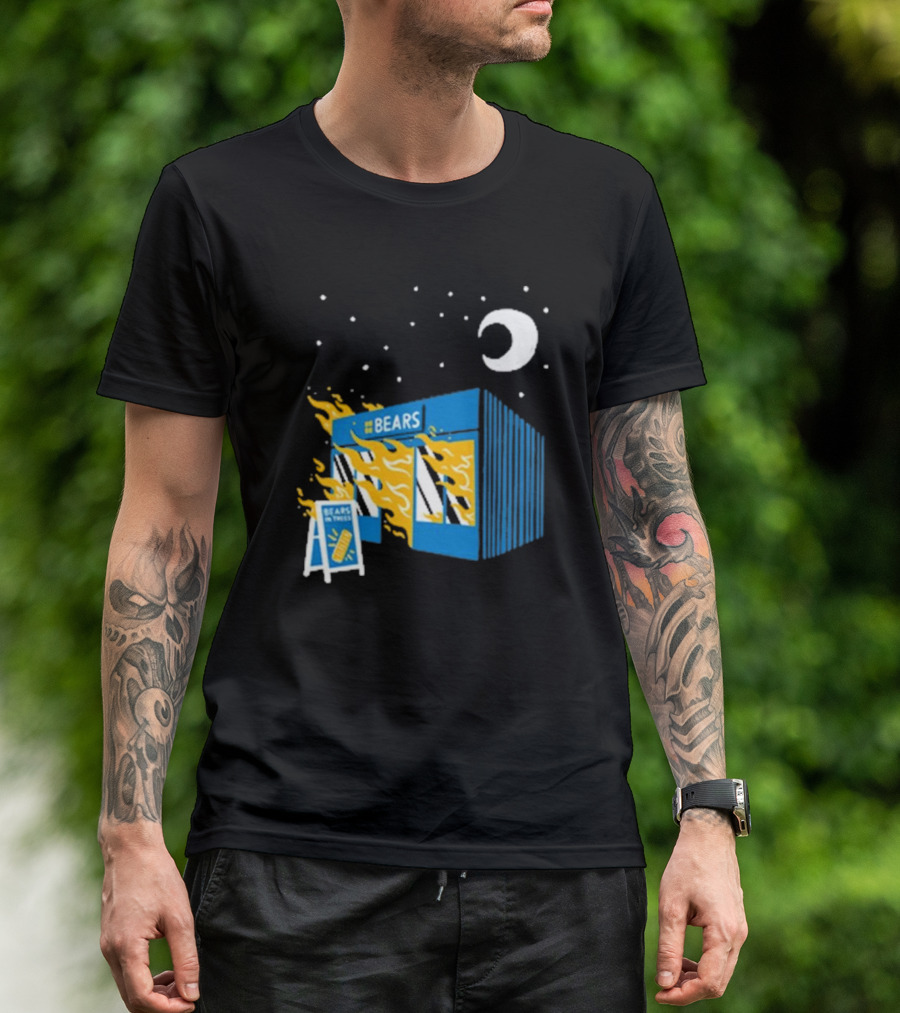 Bears Bakery On Fire Charcoal Night Scene T-Shirt