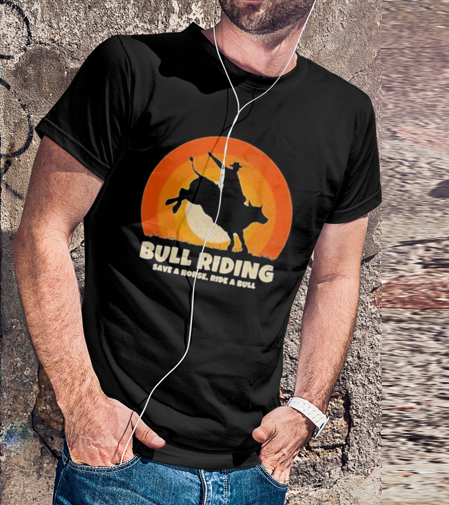 Bull Riding Save A Horse Ride A Bull Sunset Silhouette Cowboy Vintage T-Shirt