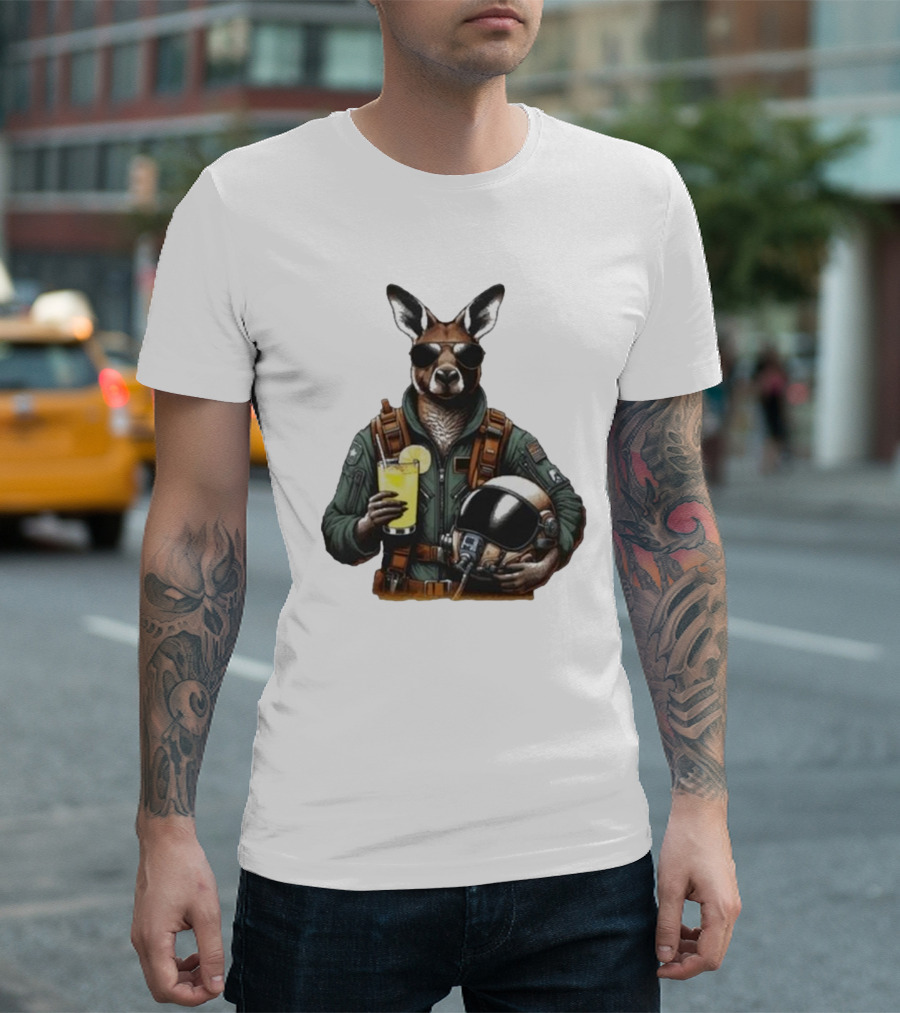 Commander Kangaroo 2024 Astronaut Aviator Pilot Kangaroo with Helmet and Lemonade T-Shirt