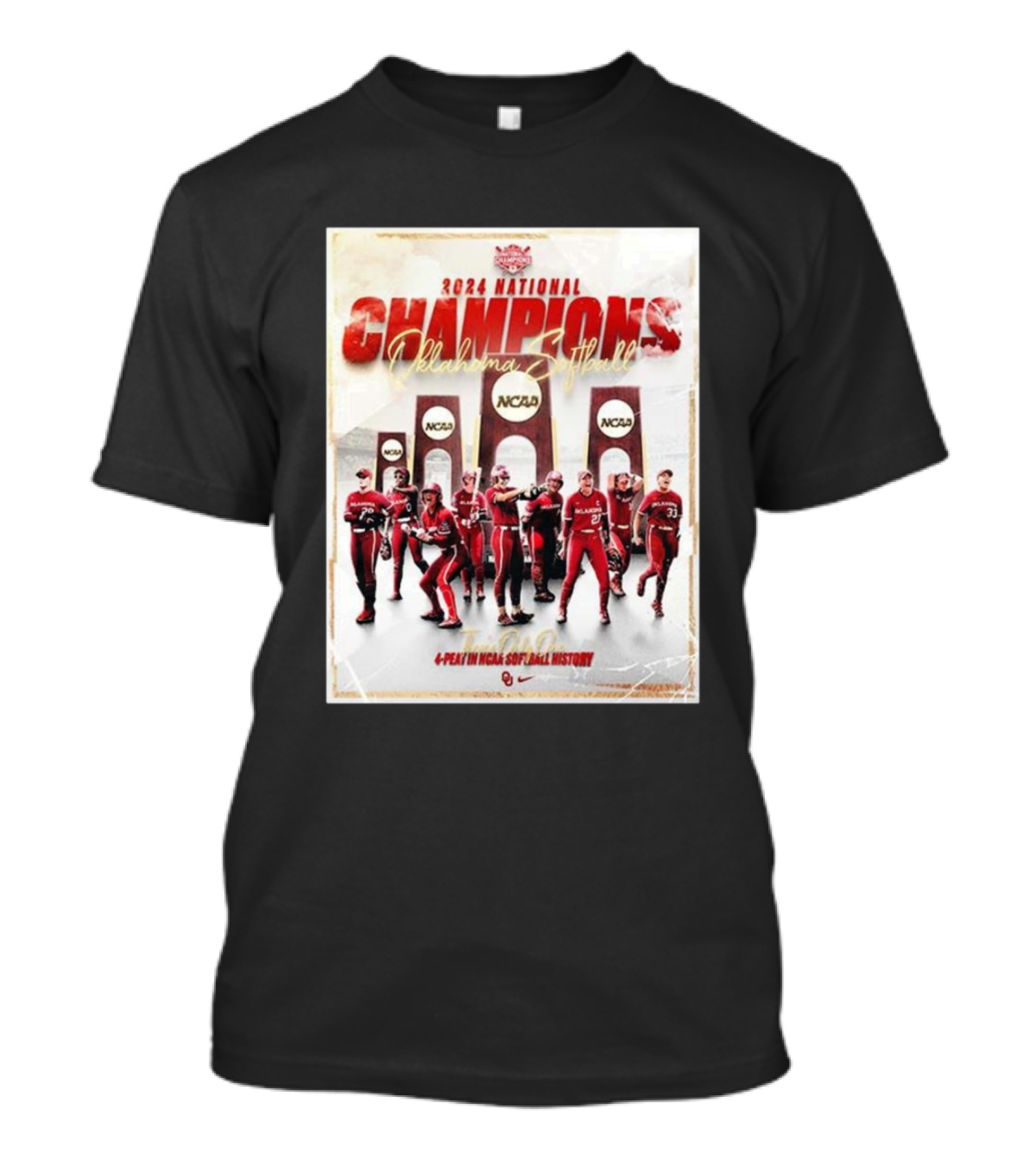 Oklahoma Sooners 2024 National Champions There’s Only One Four-Peat In NCAA Softball History T-Shirt