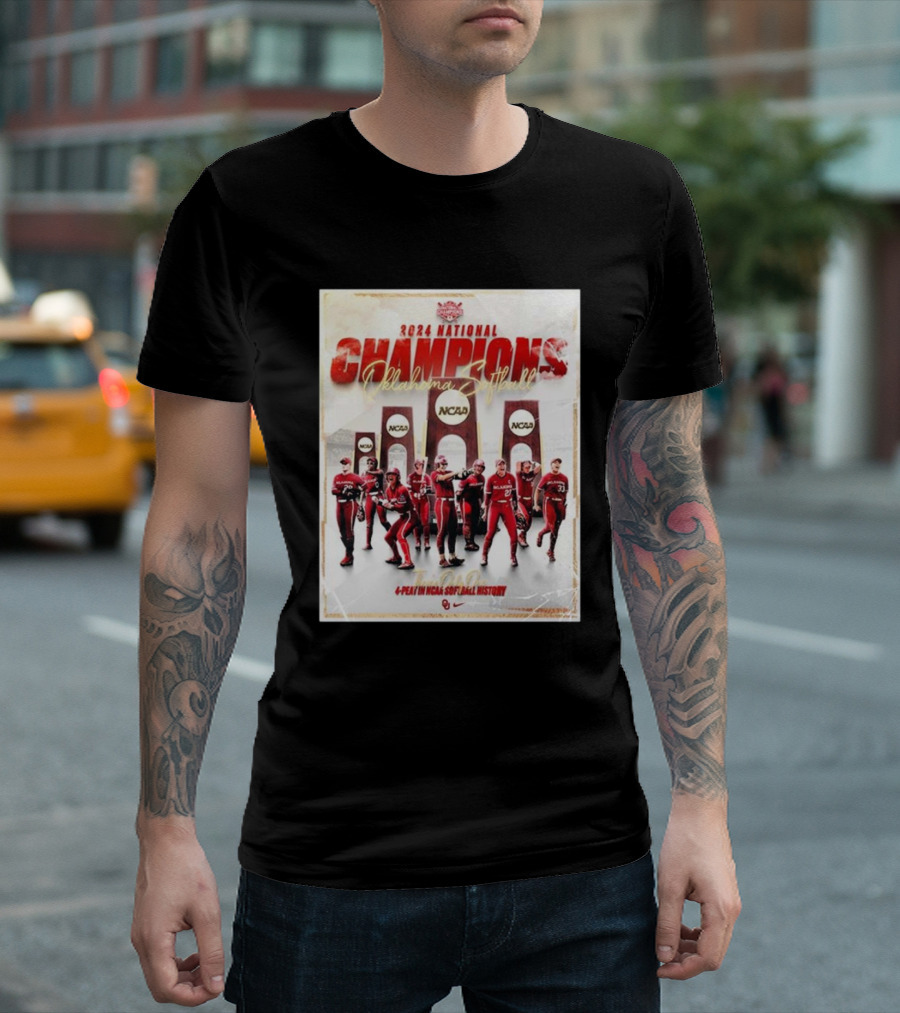 Oklahoma Sooners 2024 National Champions There’s Only One Four-Peat In NCAA Softball History T-Shirt