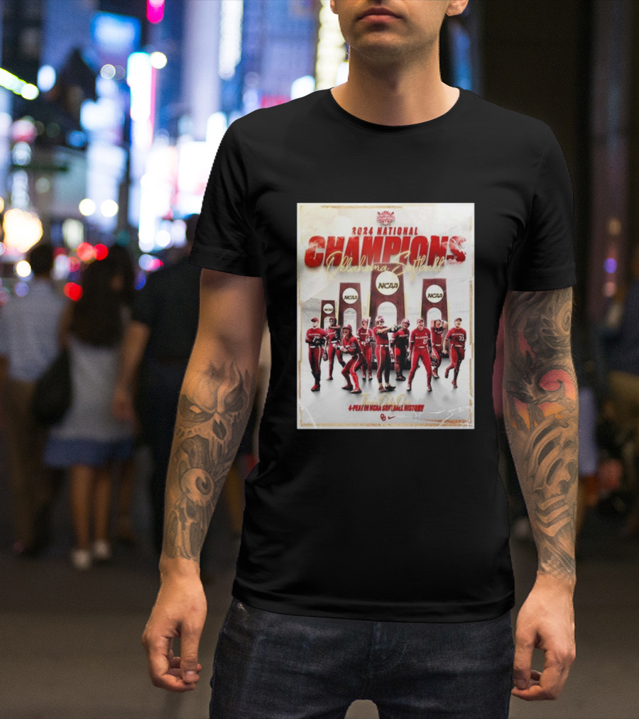 Oklahoma Sooners 2024 National Champions There’s Only One Four-Peat In NCAA Softball History T-Shirt