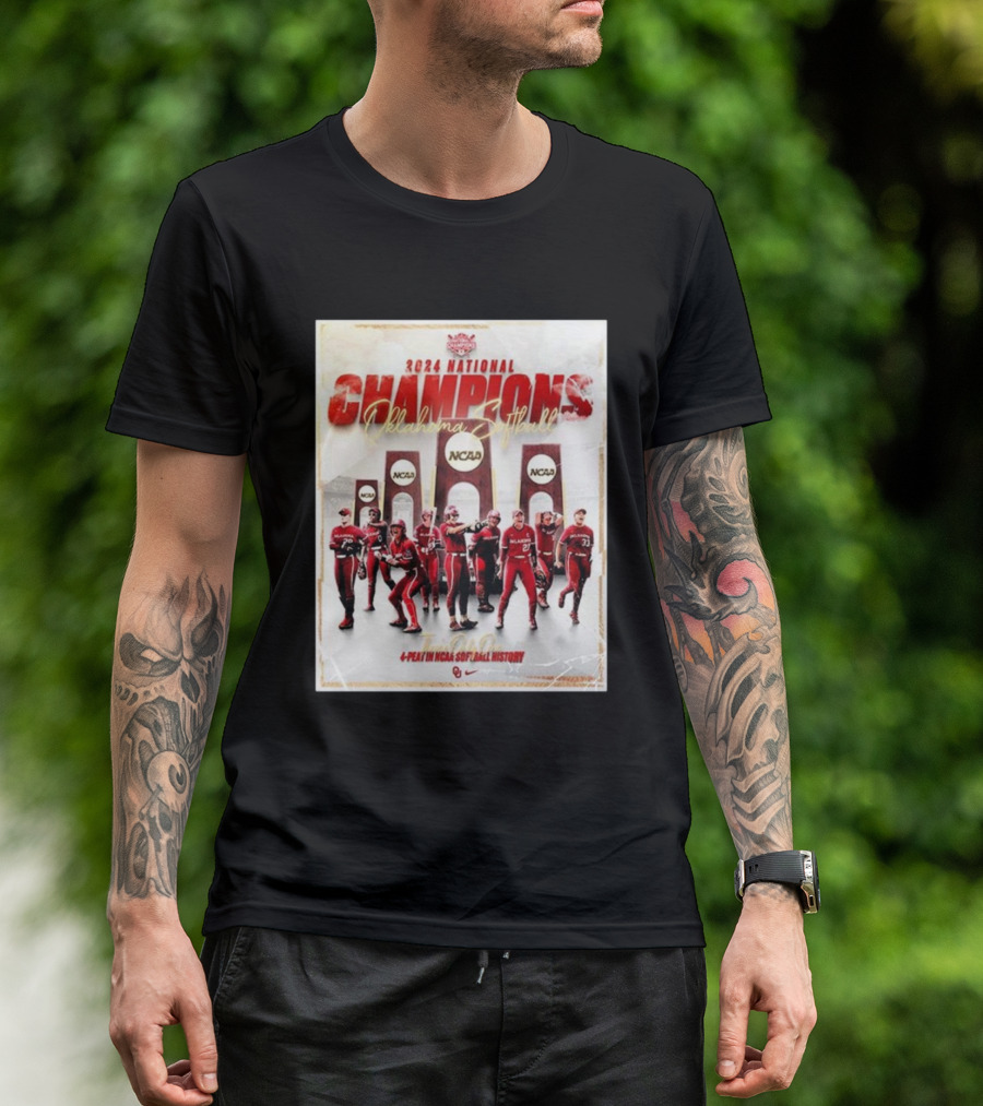 Oklahoma Sooners 2024 National Champions There’s Only One Four-Peat In NCAA Softball History T-Shirt