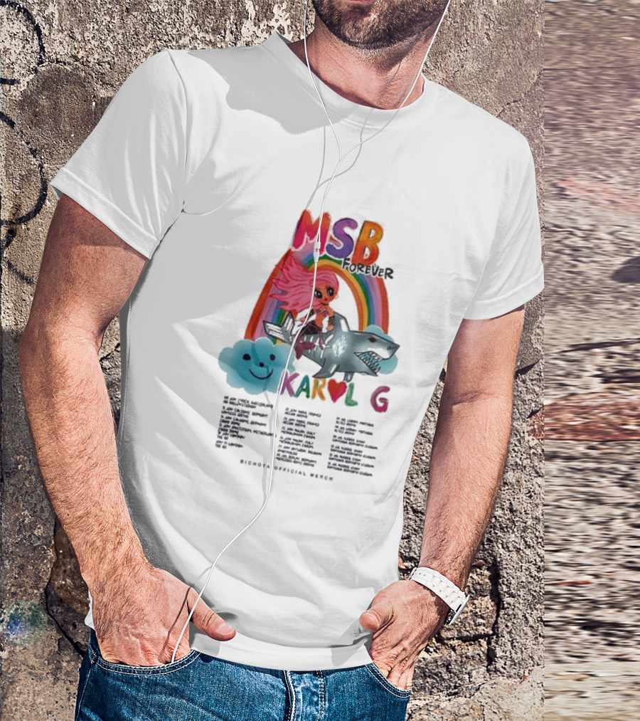 MSB Forever Tour Karol G Rainbow Shark Cloud Bichota Official Merch T-Shirt