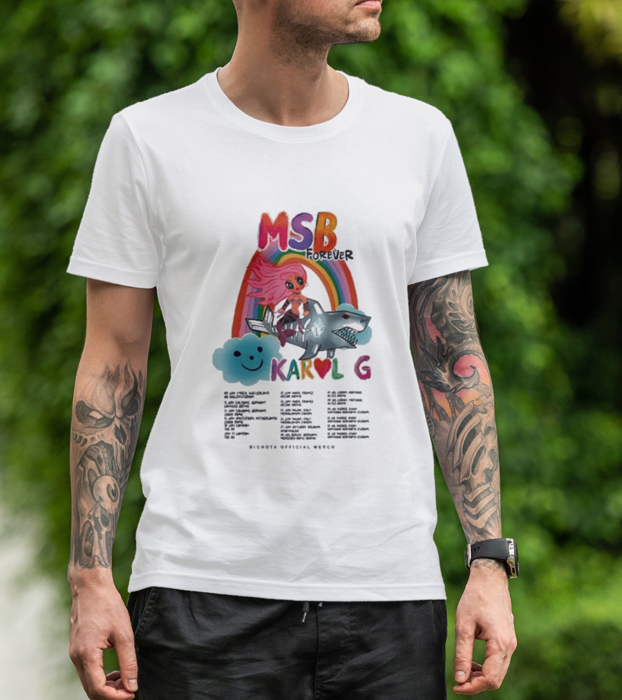 MSB Forever Tour Karol G Rainbow Shark Cloud Bichota Official Merch T-Shirt