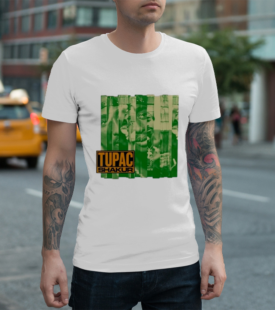 Tupac Shakur Green Photo Collage T-Shirt