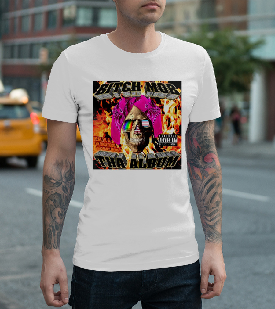 Bitch Mob Tha Album Skull Flames Lil B The BasedGod Explicit Content T-Shirt