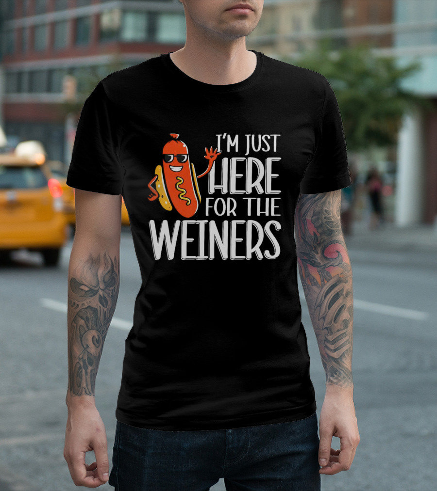 I'm Just Here For The Wieners Sausage Wearing Sunglasses T-Shirt