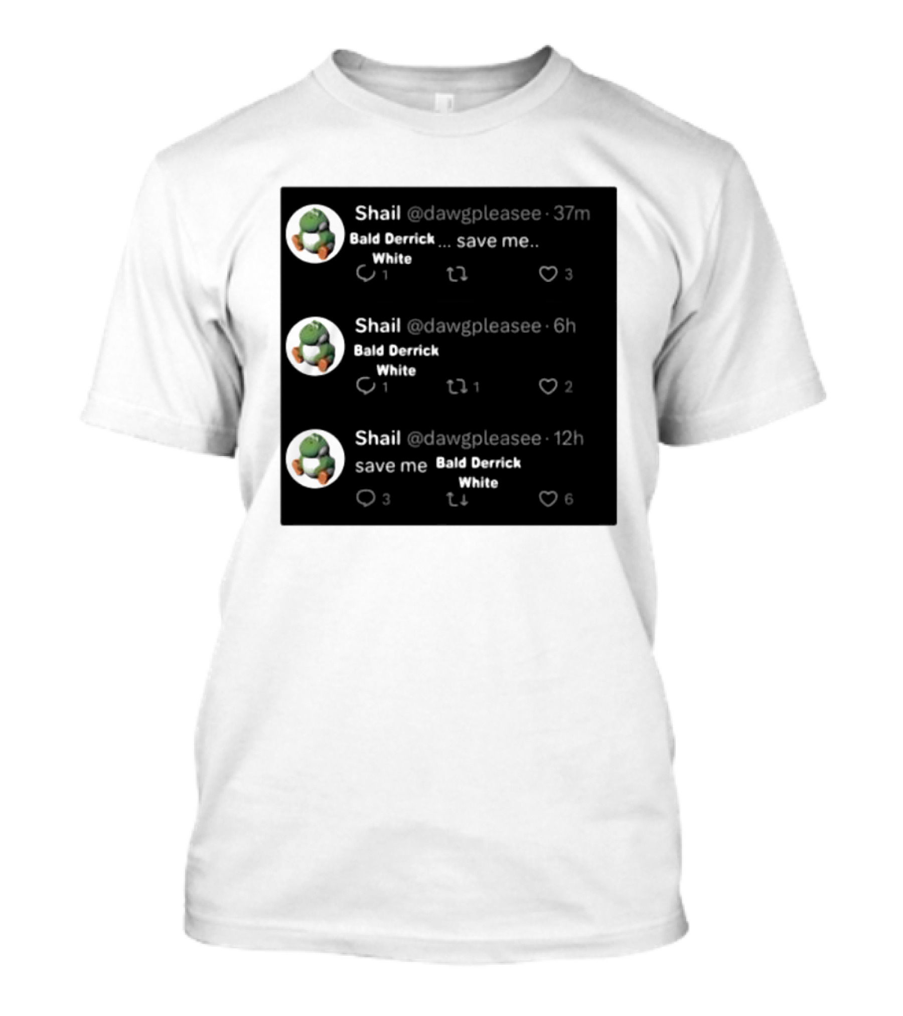Shail Dawgpleasee Bald Derrick White Save Me Tweets Pattern With Dinosaur Avatar T-Shirt