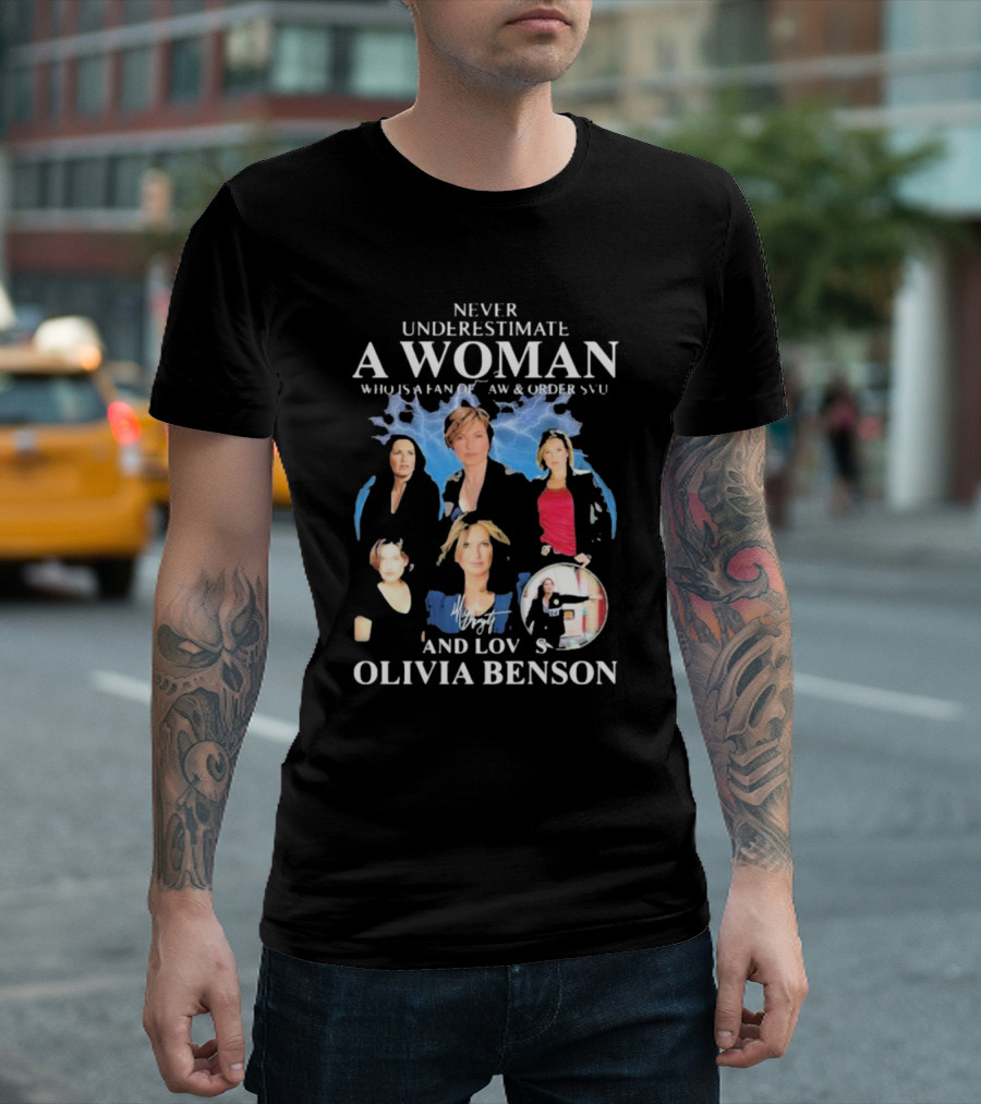 Never Underestimate A Woman Who Is A Fan Of Law and Order SVU And Loves Olivia Benson Lightning Collage T-Shirt