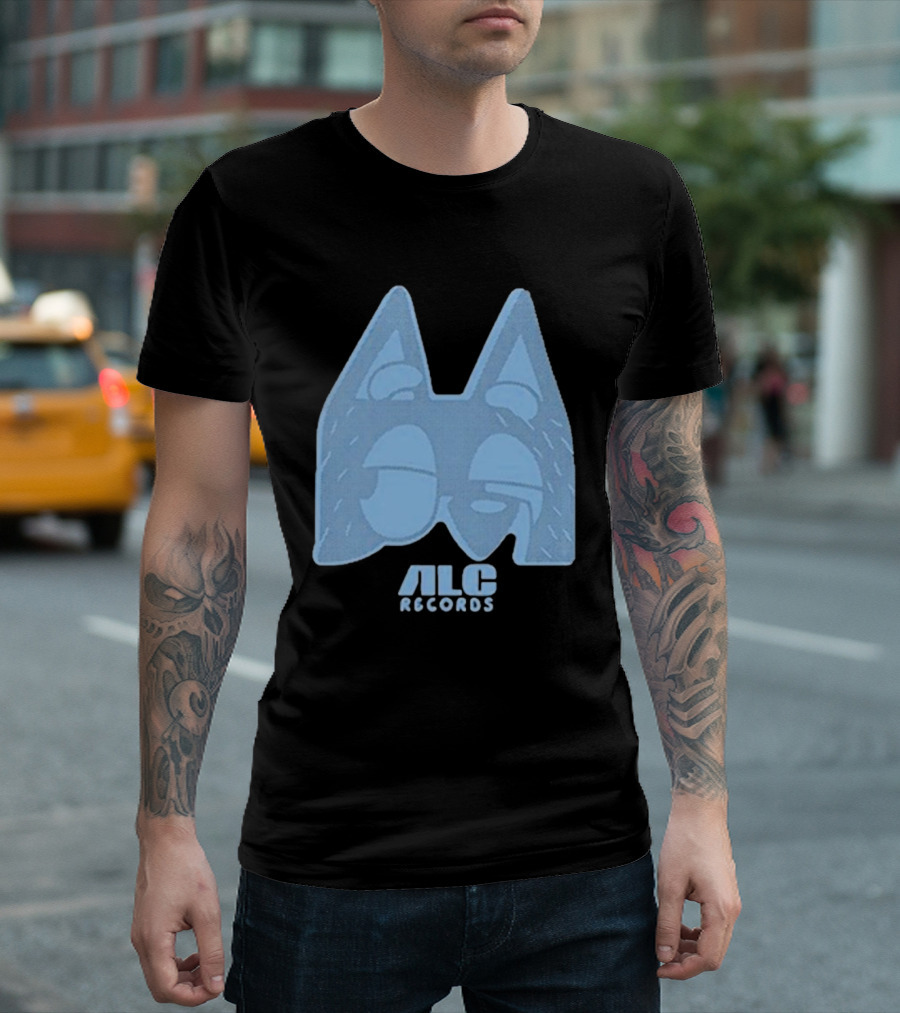 ALC Records Store Blue Cartoon Face Seasons Change T-Shirt