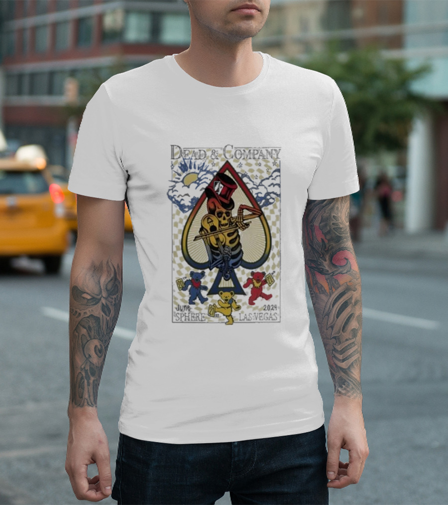 Dead and Company June 20th – 22nd 2024 Sphere Las Vegas Dancing Bears Playing Card Skeleton T-Shirt