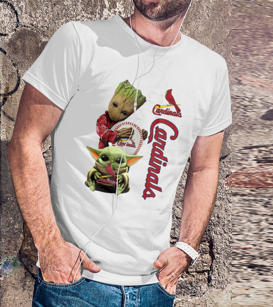 Baby Groot And Baby Yoda Hugging St. Louis Cardinals Baseball T-Shirt