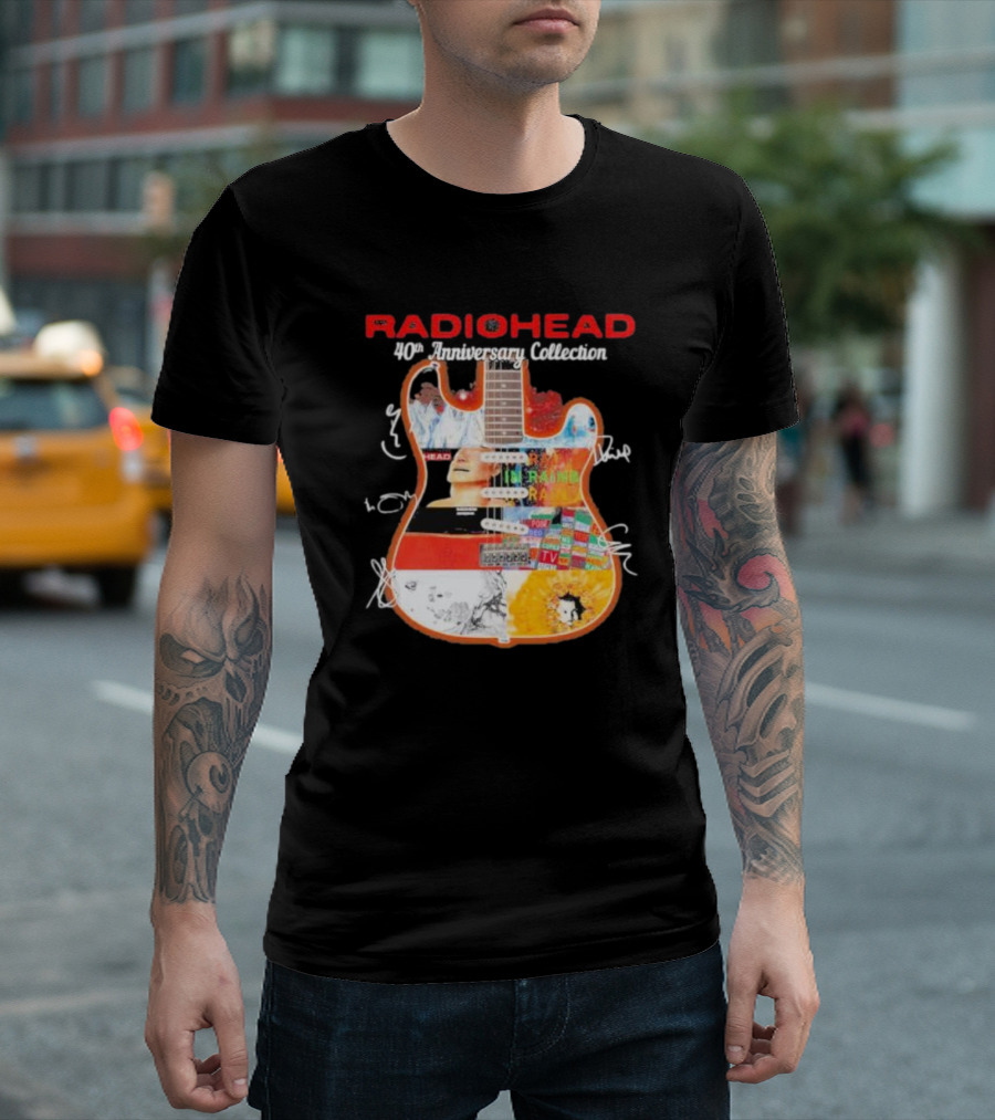 Radiohead 40th Anniversary Collection Guitar Signatures Collage T-Shirt