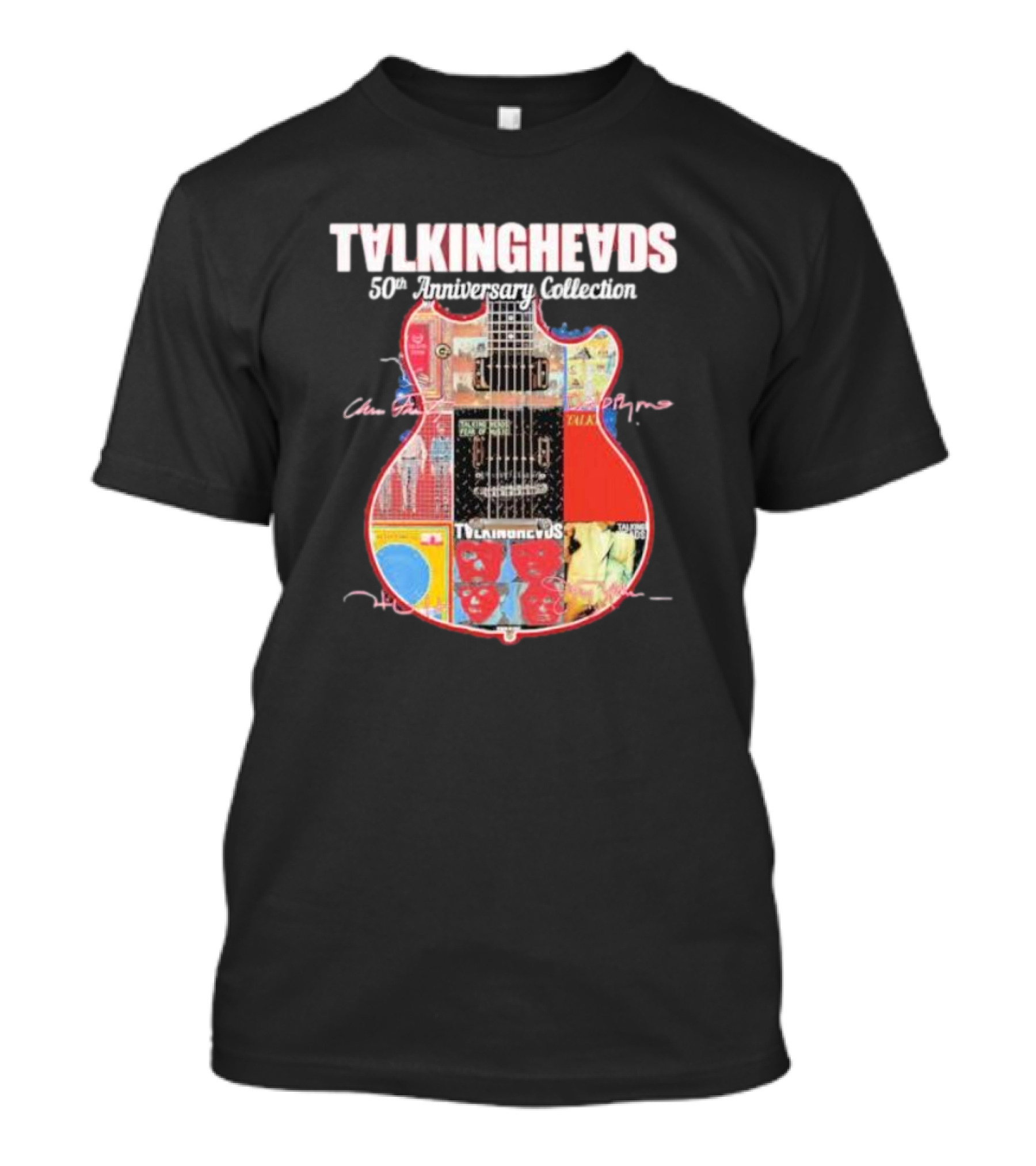 Talking Heads 50th Anniversary Collection Guitar Collage With Signatures T-Shirt