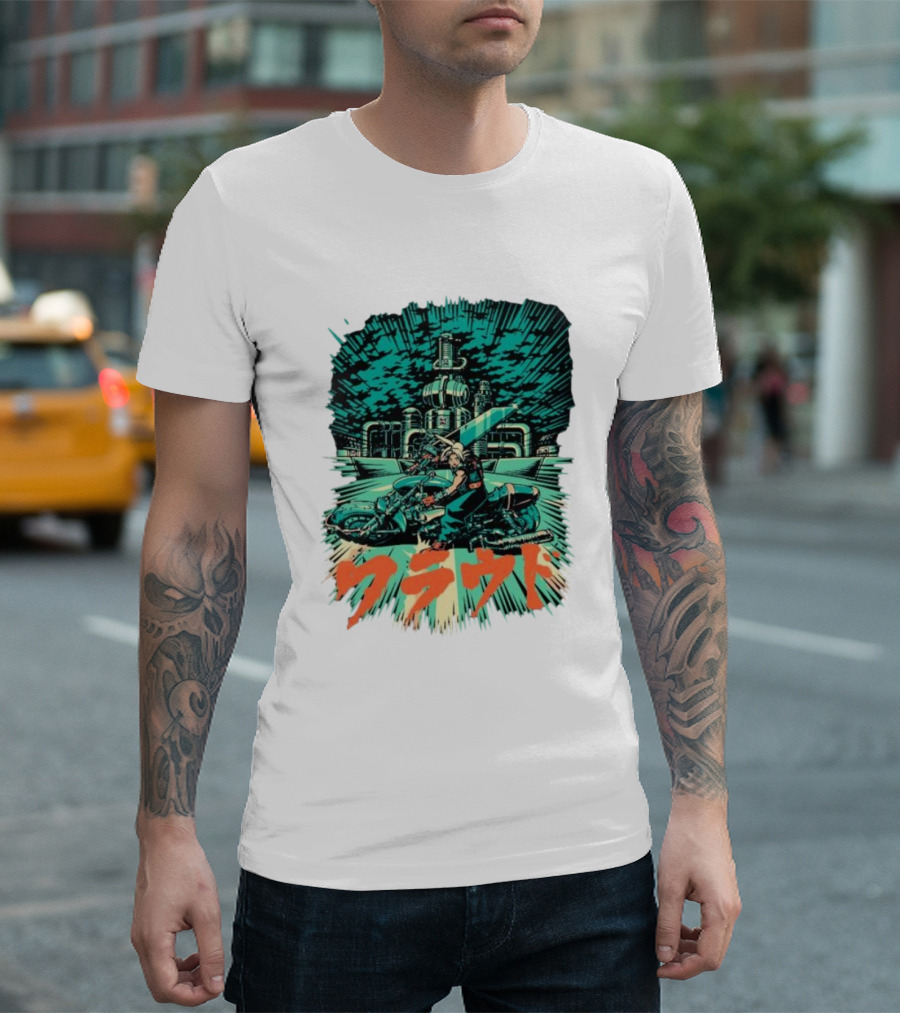 Cloud Motorcycle Slide PixelEyeBat Midgar Scene T-Shirt