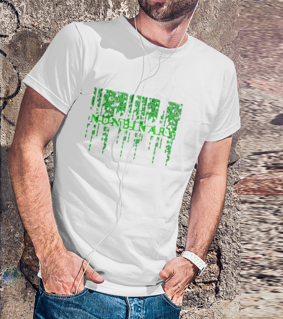 Non Binary Code Matrix-Inspired Green Text T-Shirt