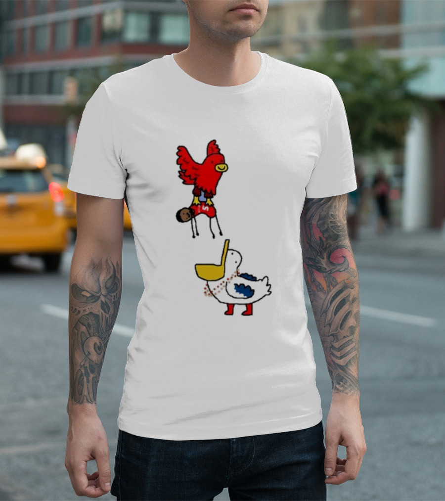Atlanta Hawks Trade Dejounte Murray Featuring Cartoon Red Hawk Flying Over Pelican T-Shirt