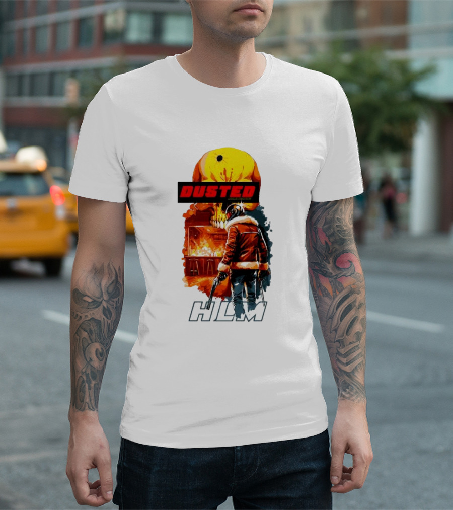 Dusted Miami Burnine Hlm Flame Skull Pilot Jacket Guns T-Shirt