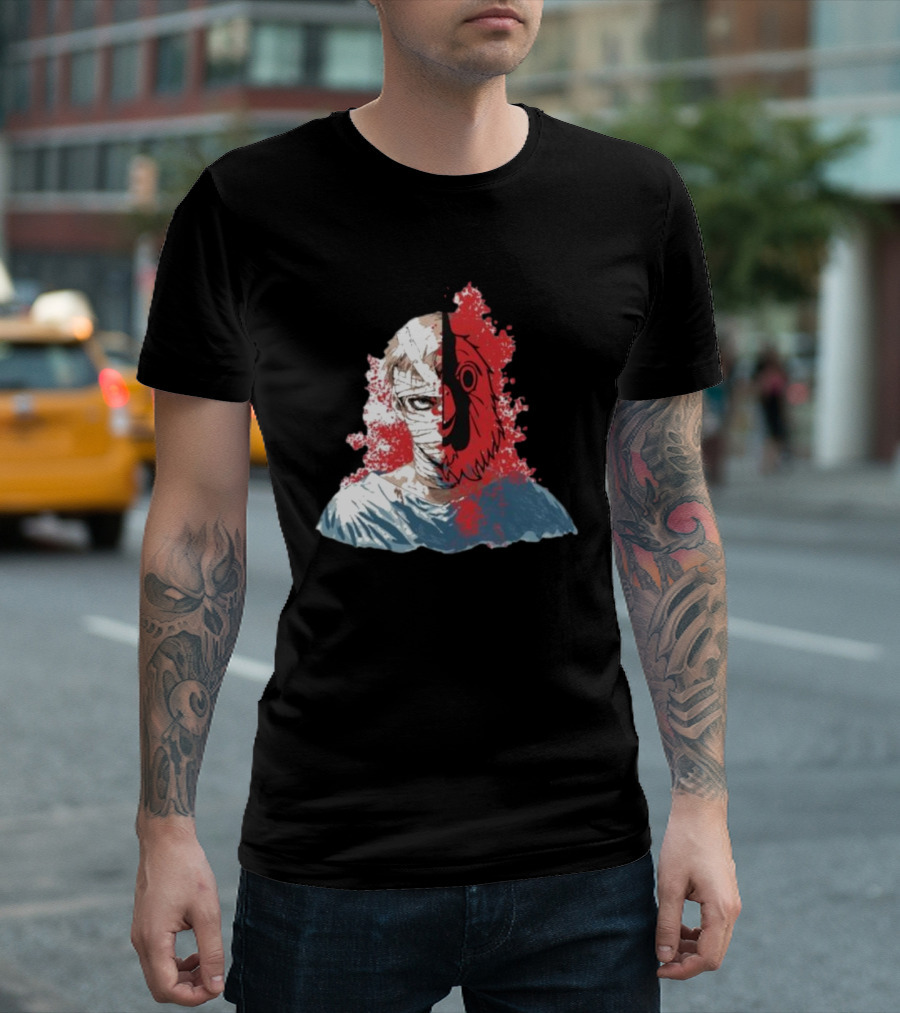 Hospital Jacket Escape Graphic Red Splatter Masked Face T-Shirt