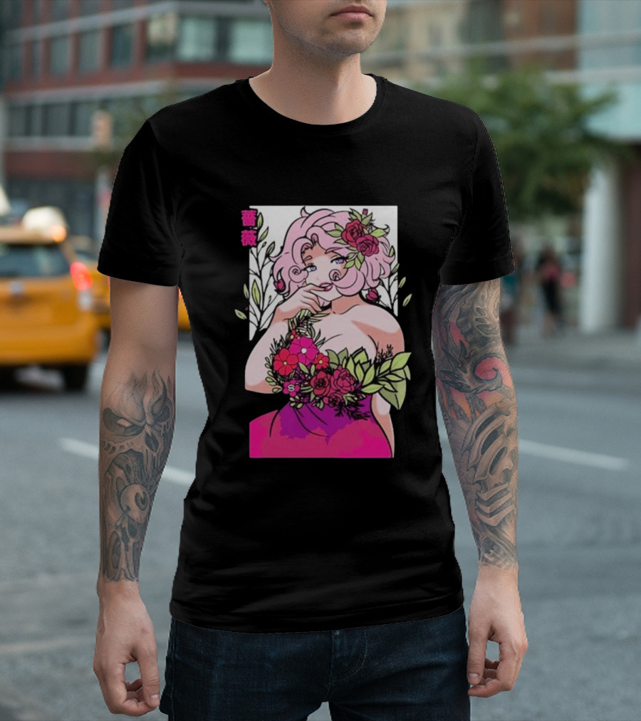 Ph1lza Game Supp Floral Anime Character T-Shirt