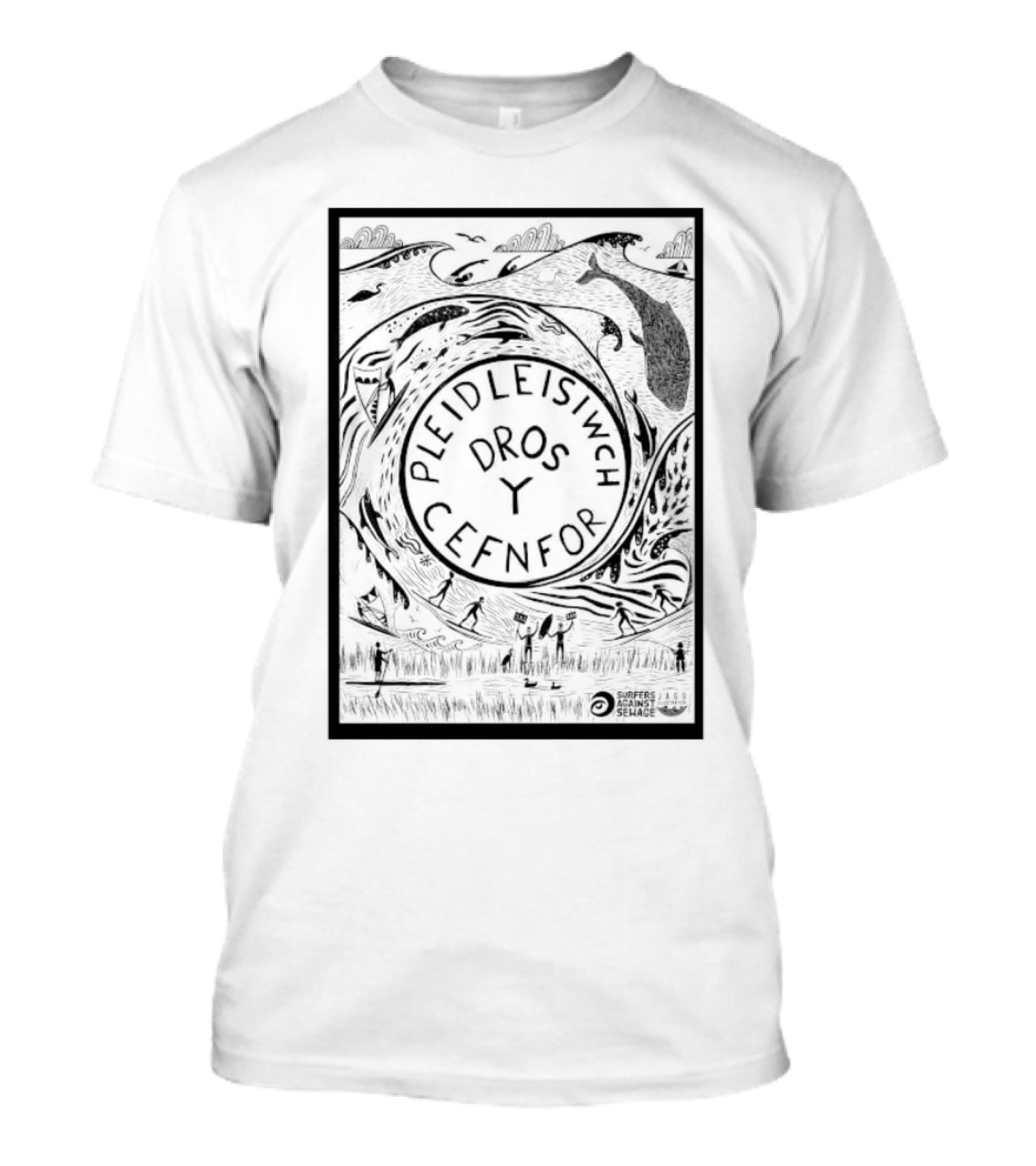 Pleidleisiwch Cefnfor Dros Y Surfres Against Sewage Ocean Conservation Wave Whales Surfing T-Shirt