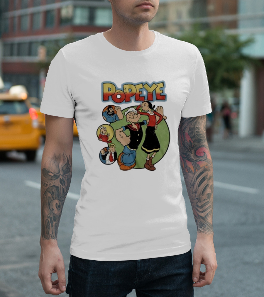 Popeye and Olive Oyl Cartoon Characters Sailor Spinach Classic Animation T-Shirt