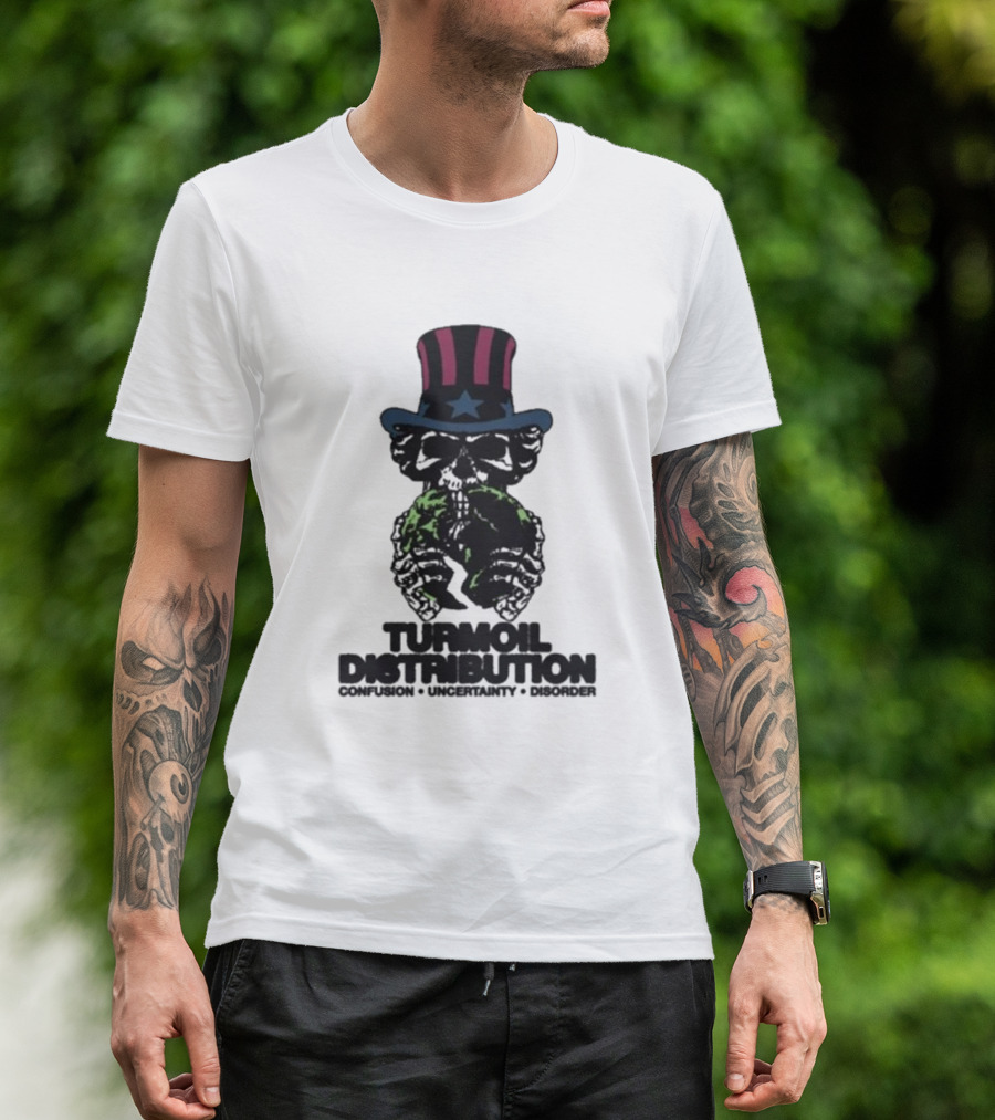 Turmoil Distribution Uncle Sam Confusion Uncertainty Disorder Skulls Earth T-Shirt