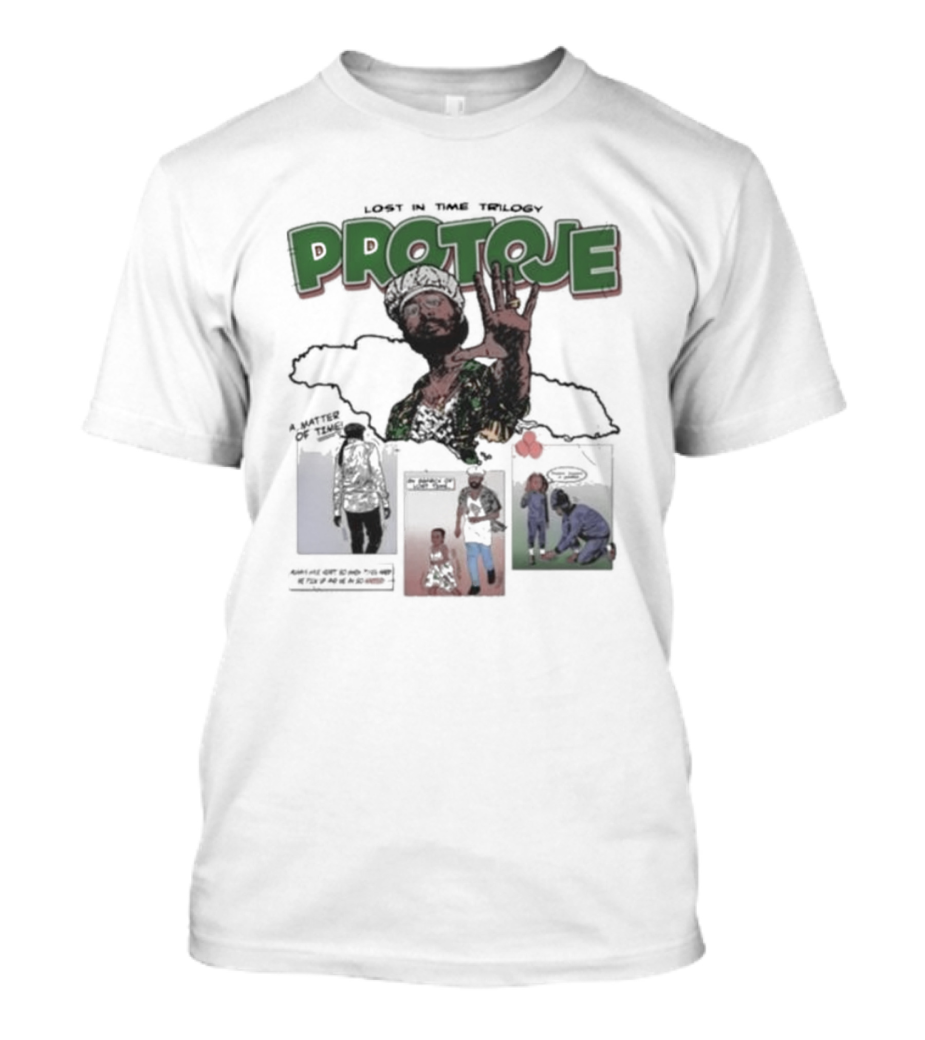 Lost In Time Trilogy Protoje A Matter Of Time Comic Panels Jamaican Map T-Shirt