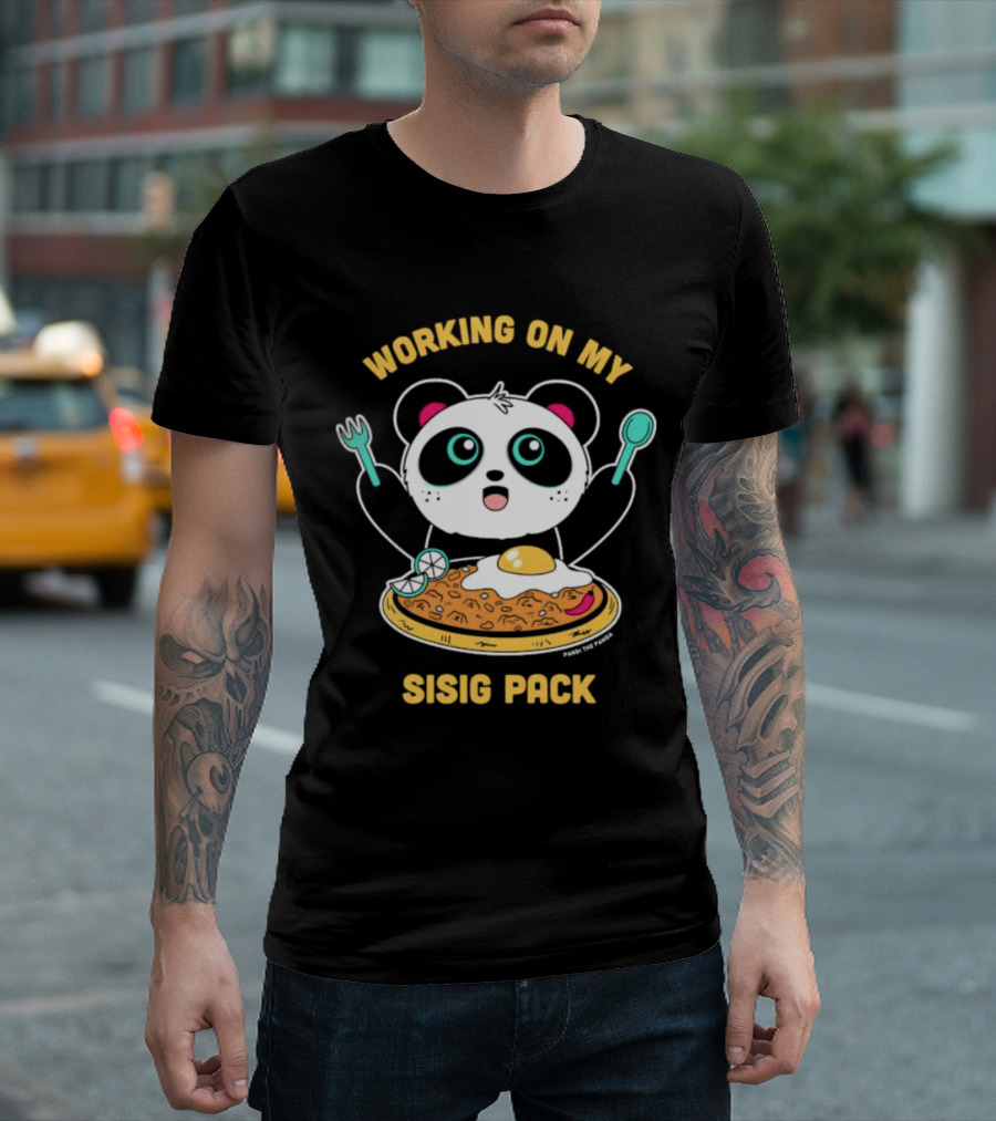Pandi The Panda Enjoying Sisig Delight With Utensils And Egg T-Shirt