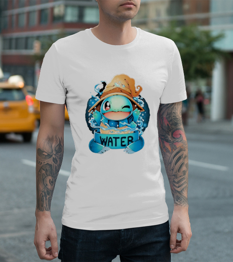 Squirtle Wizard Water Winking Blue Hat T-Shirt
