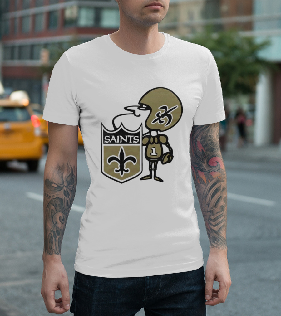 New Orleans Saints 1967 Alt Logo Fleur-de-Lis Football Player T-Shirt