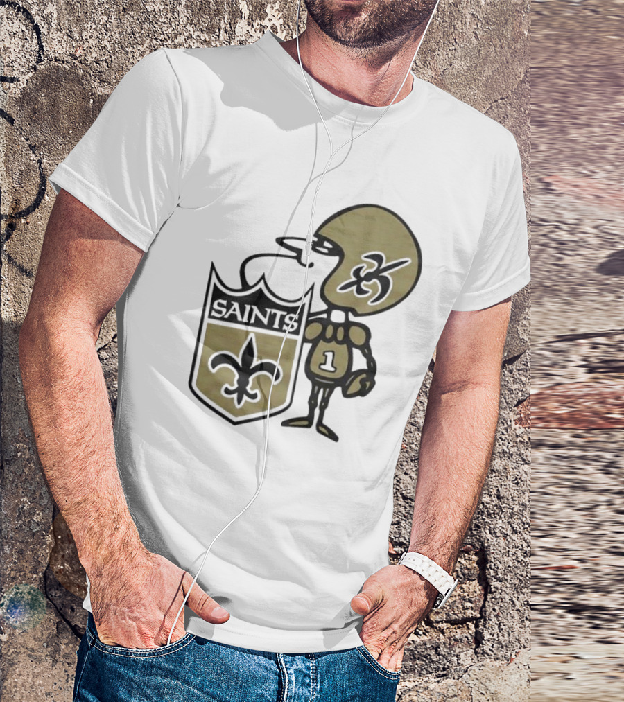 New Orleans Saints 1967 Alt Logo Fleur-de-Lis Football Player T-Shirt